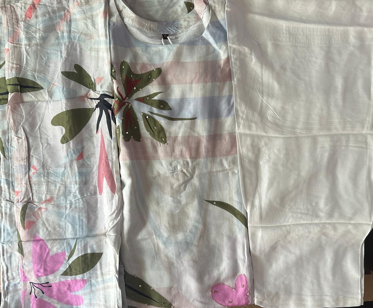 White floral tebby cotton silk