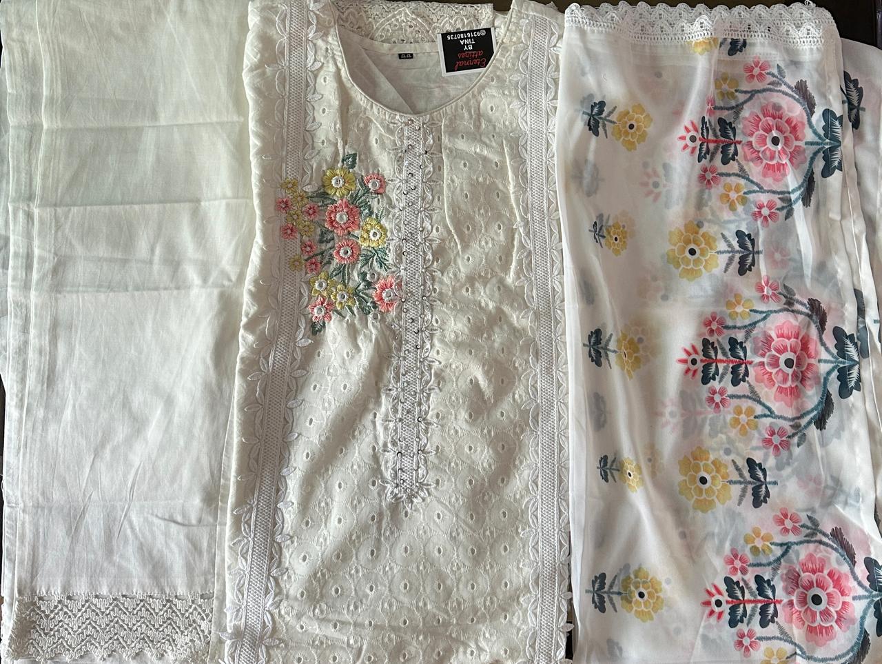 Tebby silk white suit with light embroidery