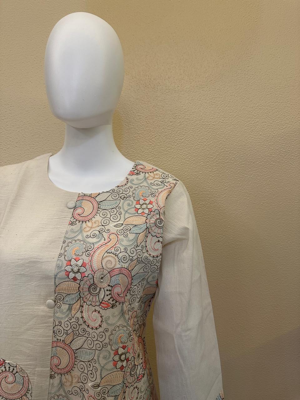 Cotton Khadi designer Emroidered coord set
