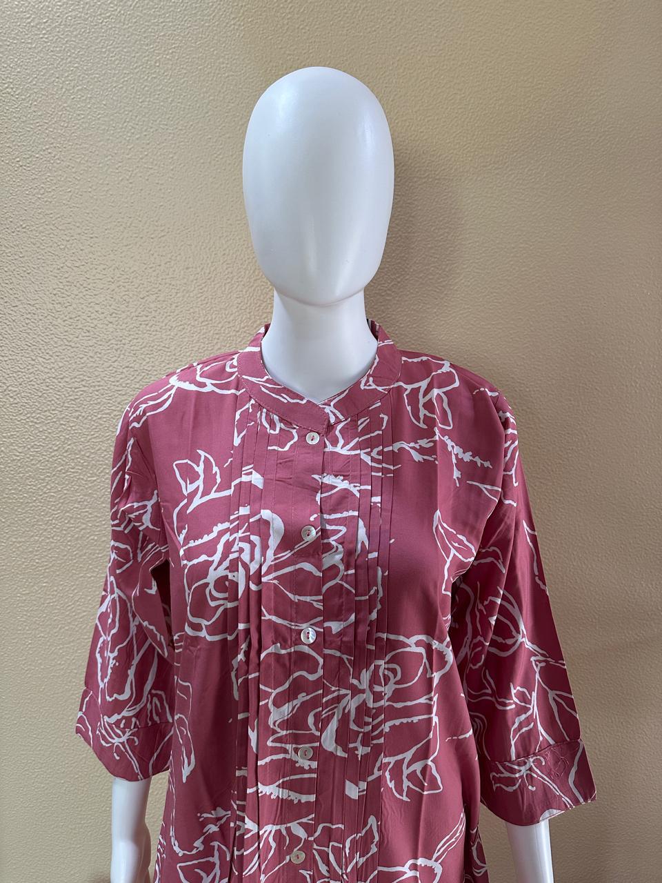 Short Cotton Rayon Printed Pink Kurti