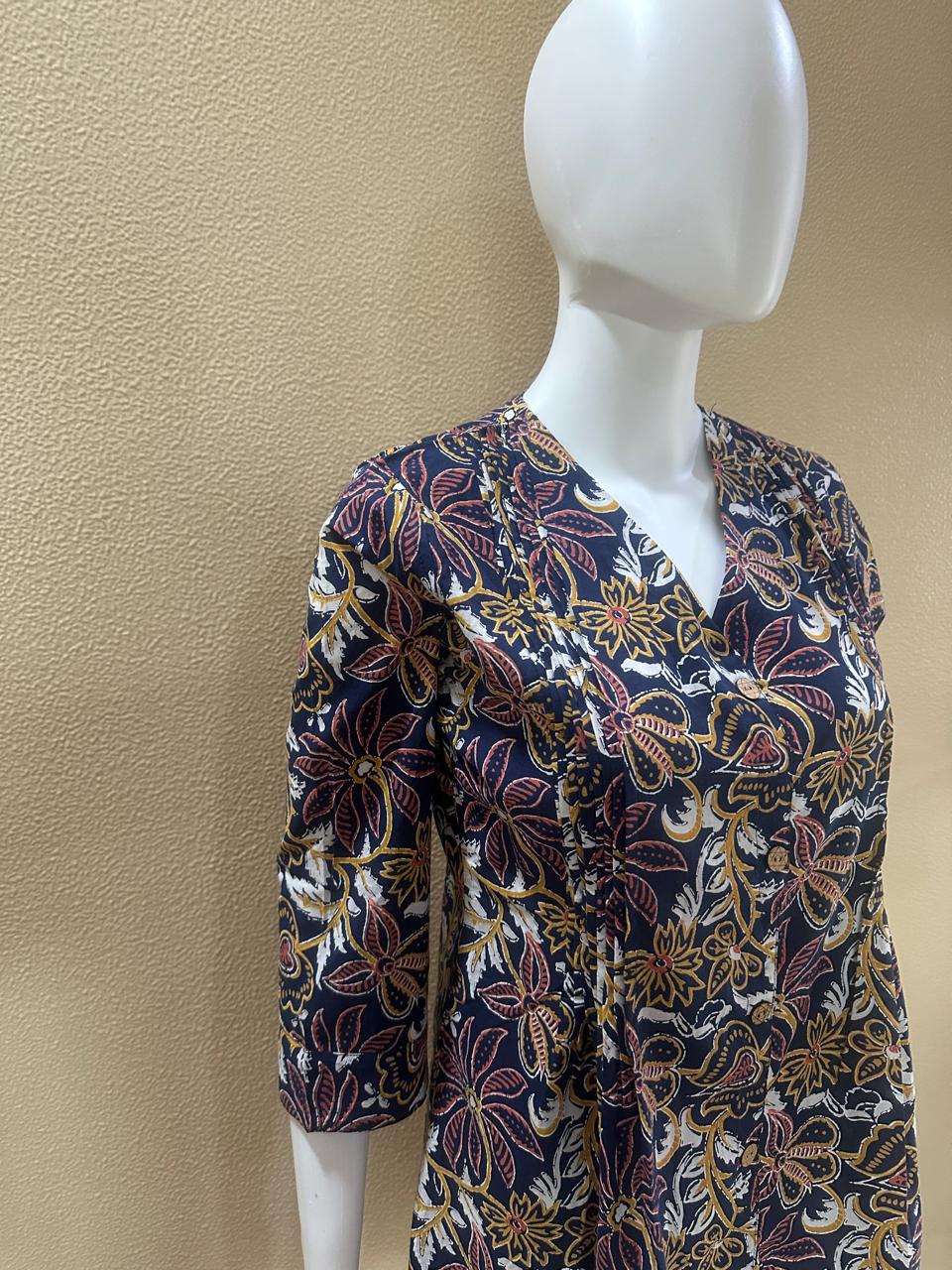 Short Cotton Navy Blue printed Kurti