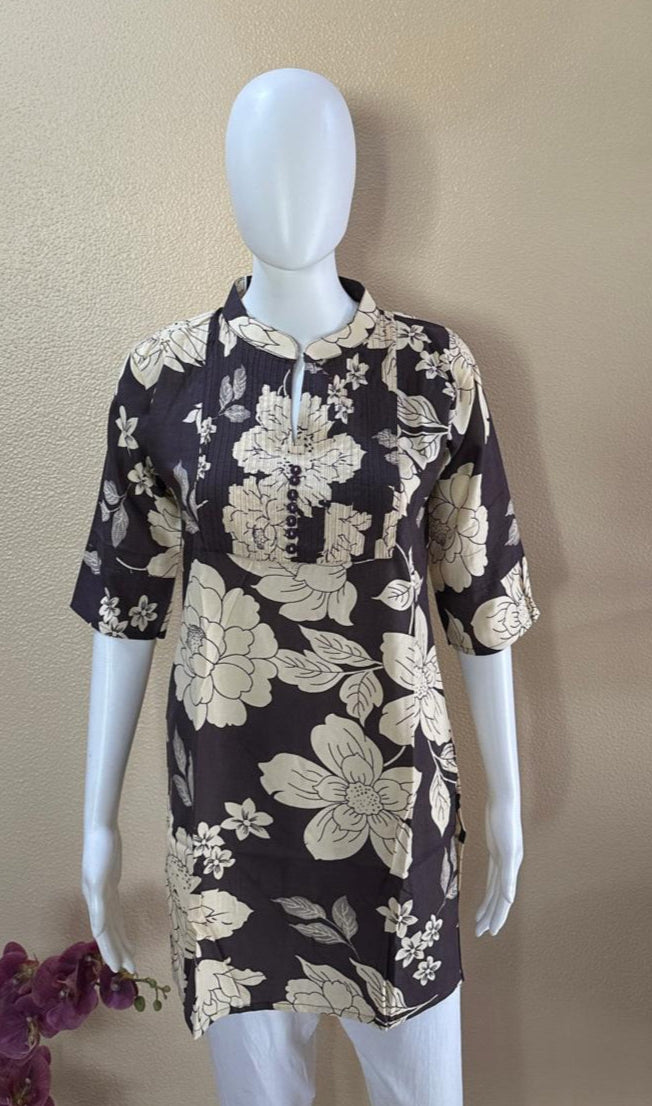 Short Cotton Rayon printed Black Kurti