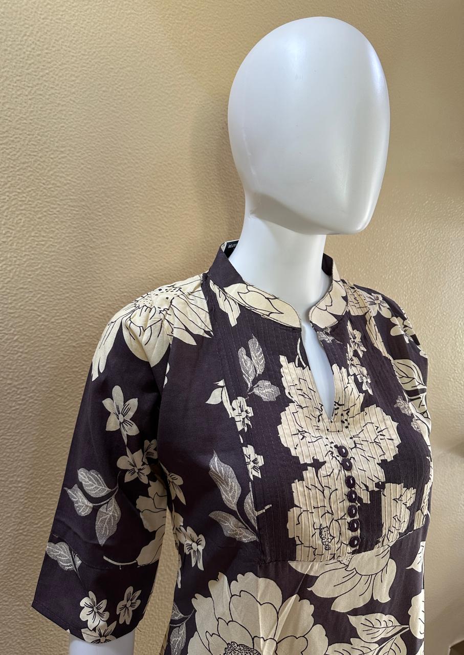 Short Cotton Rayon printed Black Kurti