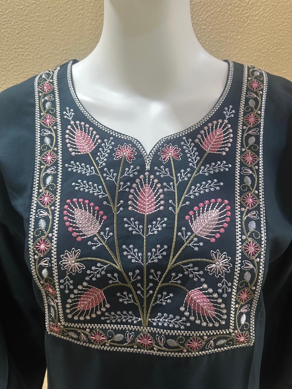 Embroidered Cotton Short Blue Kurti