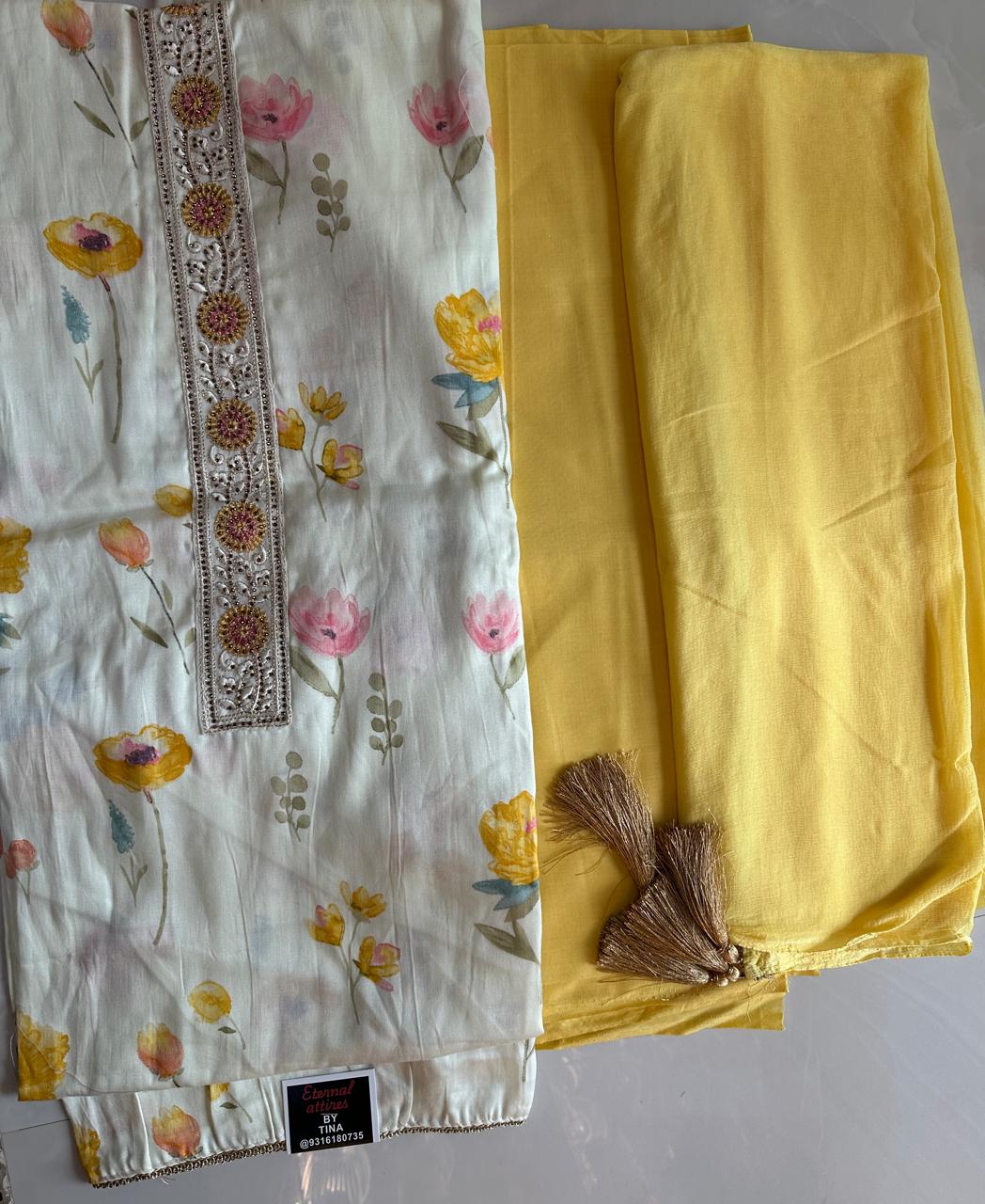 Cotton Rayon Suit Dress material with tassels on dupatta