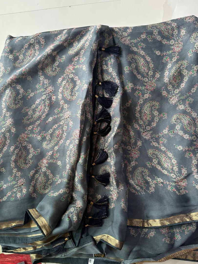 Chiffon grey saree