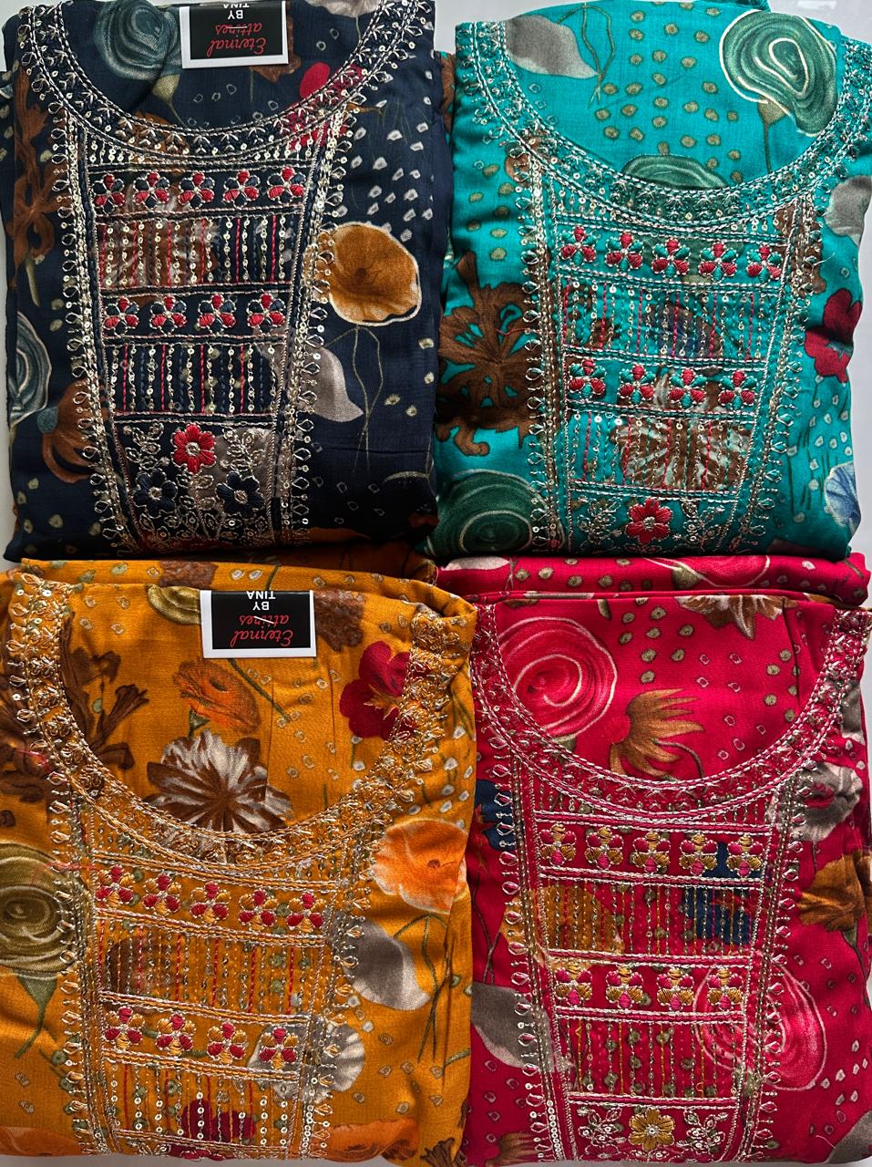 Festive Embroidered dress material (4 colors)