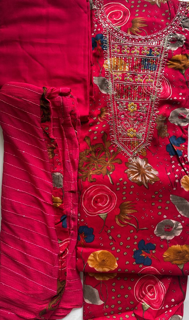 Festive Embroidered dress material (4 colors)