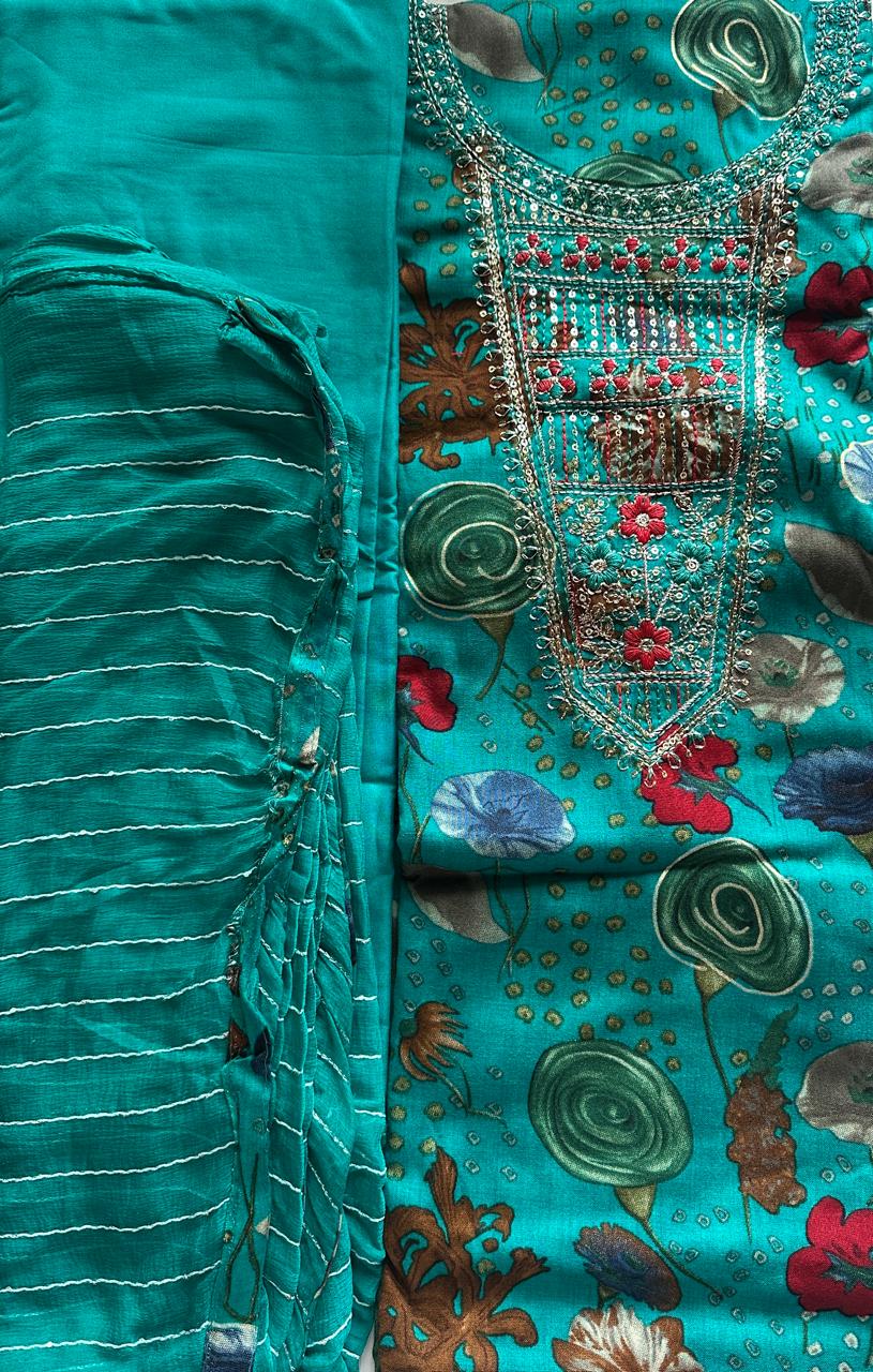 Festive Embroidered dress material (4 colors)