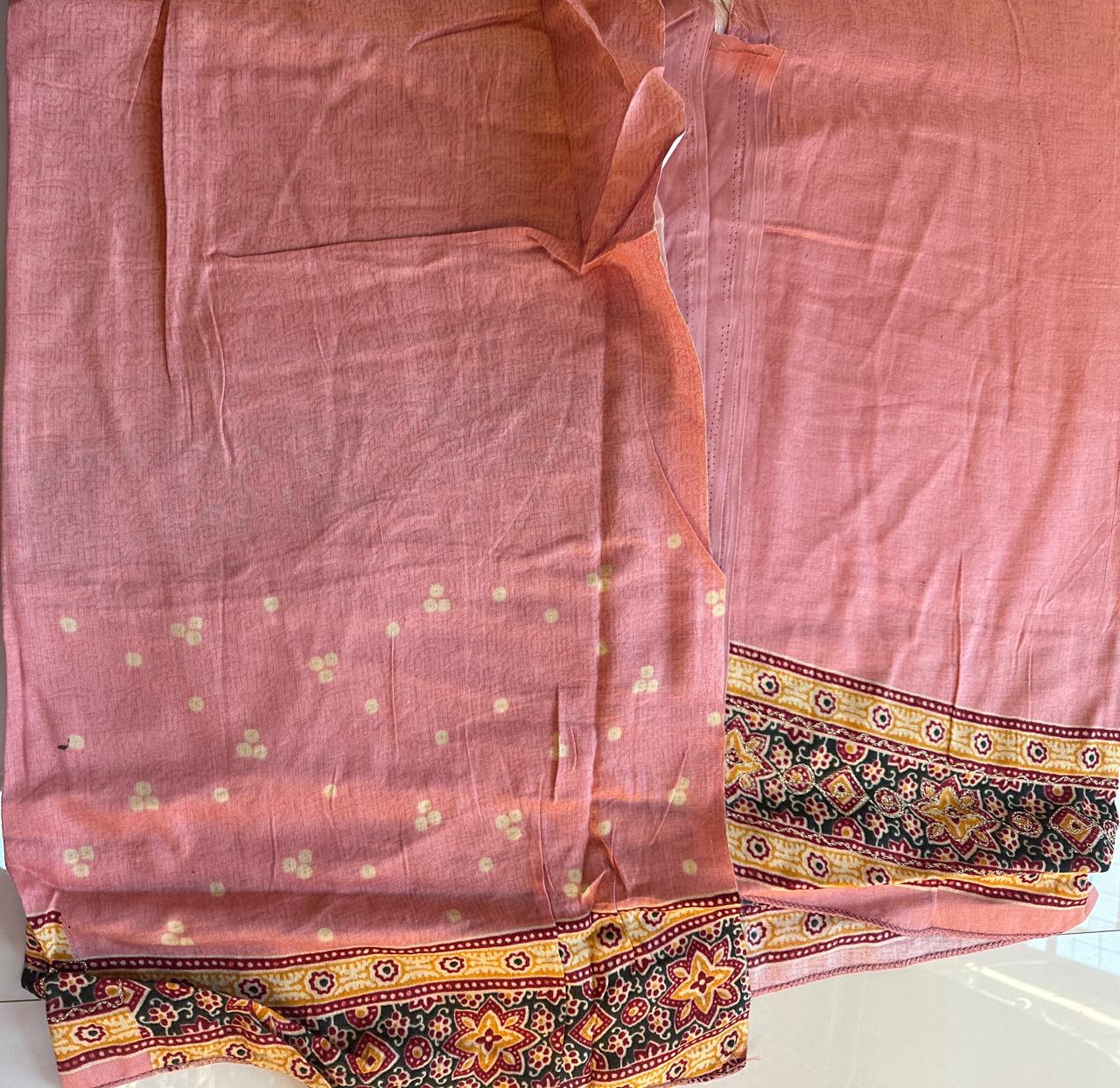 SRIVALLI Collection - Rich cotton dress material with thread embroidered dupatta