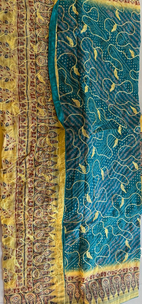 SRIVALLI Collection- Rich cotton dress material with thread embroidered dupatta