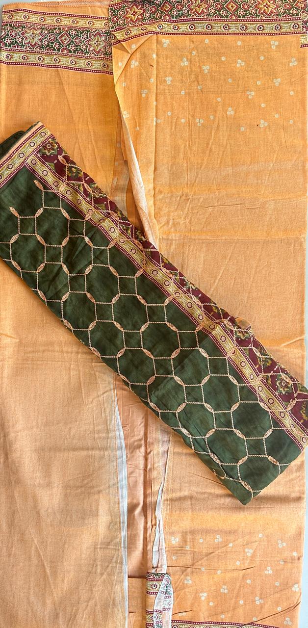 SRIVALLI Collection - Rich cotton dress material with thread embroidered dupatta