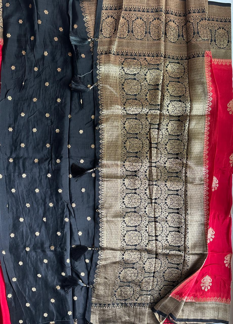 Pure Silk Saree - Red with Black Jari border