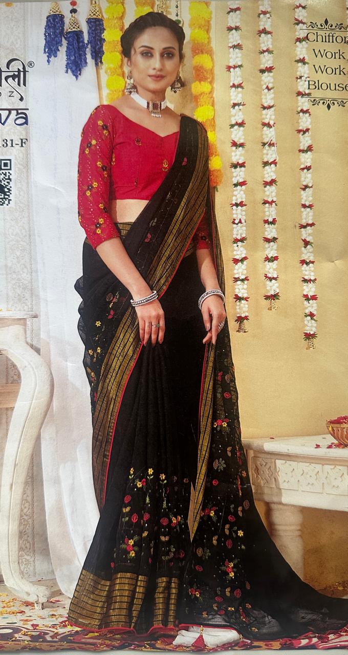 Chiffon work saree with Work blouse