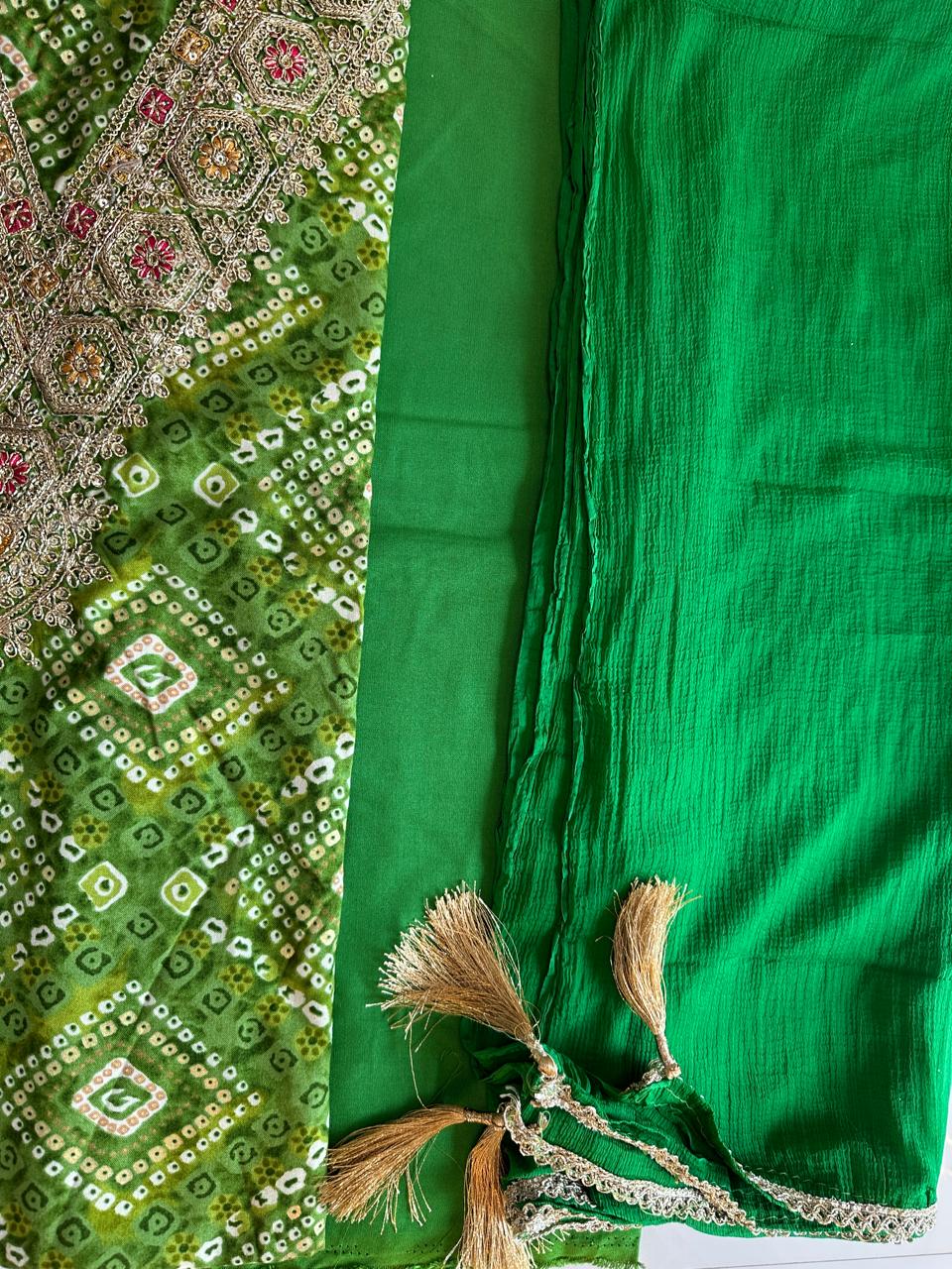 Bandhini Festive cotton Suit Dress material with dupatta (3 Colors)