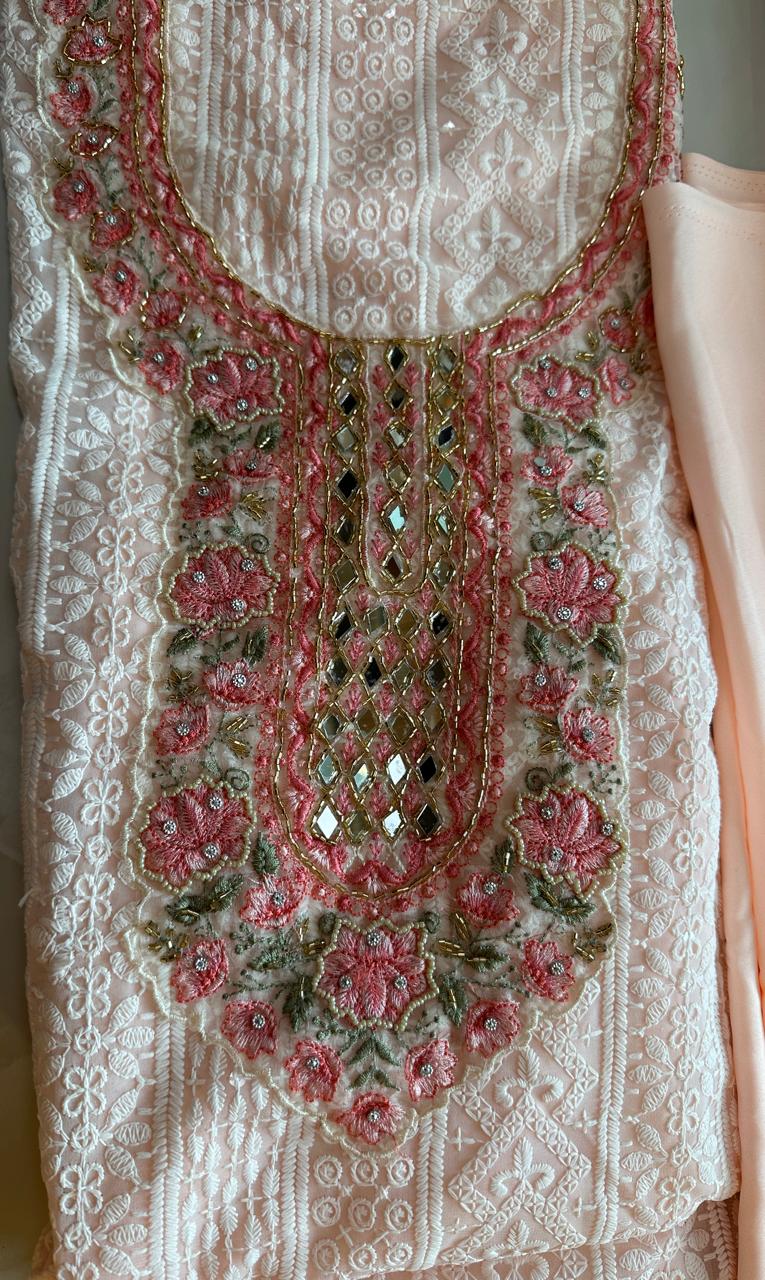 Soft Georgette embroidered with lining and Digital print embroidered Dupatta (4 Colors)
