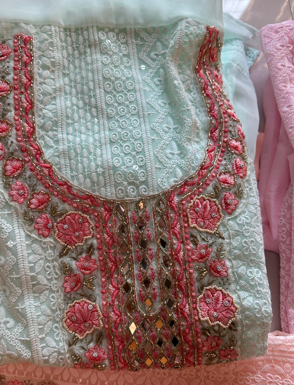 Soft Georgette embroidered with lining and Digital print embroidered Dupatta (4 Colors)