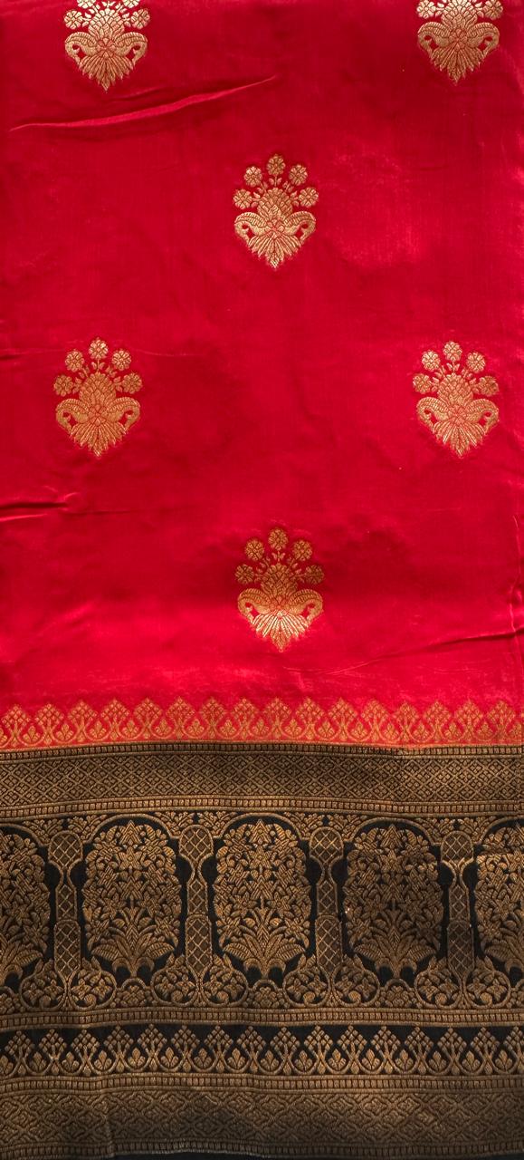 Pure Silk Saree - Red with Black Jari border