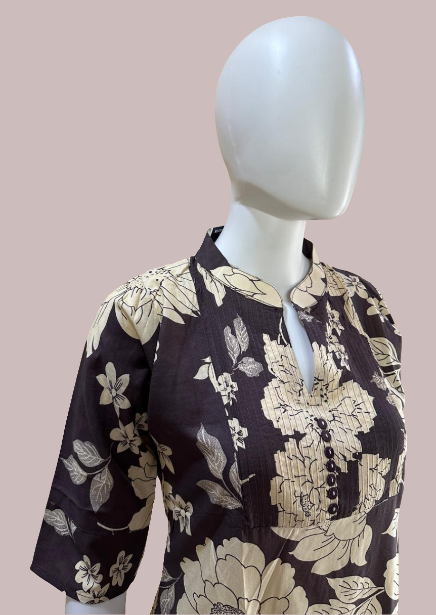 Short Cotton Rayon printed Black Kurti