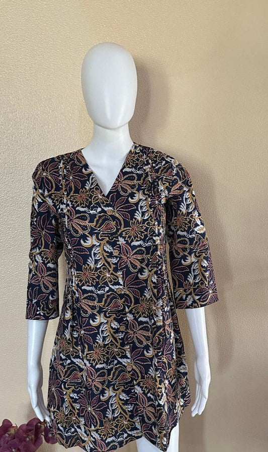 Short Cotton Navy Blue printed Kurti