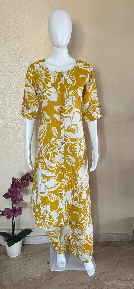 Gold Cotton Kurta Pant