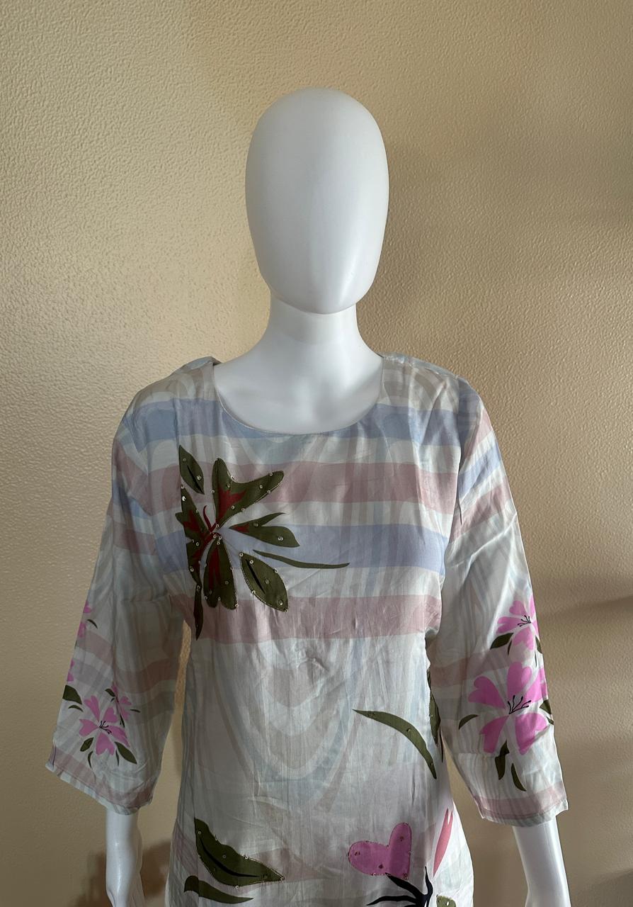 White floral tebby cotton silk