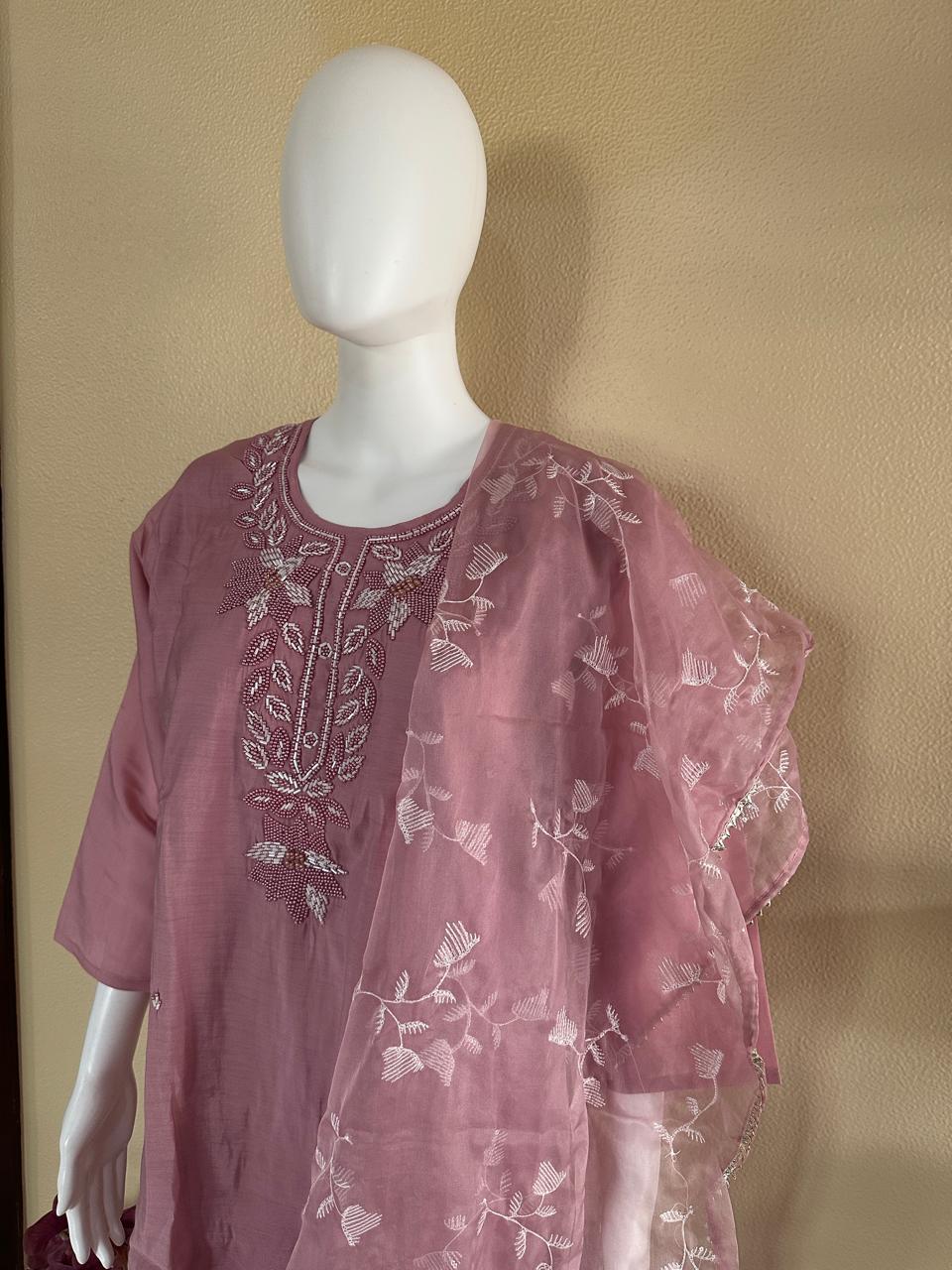 Roman silk with beads embroidery