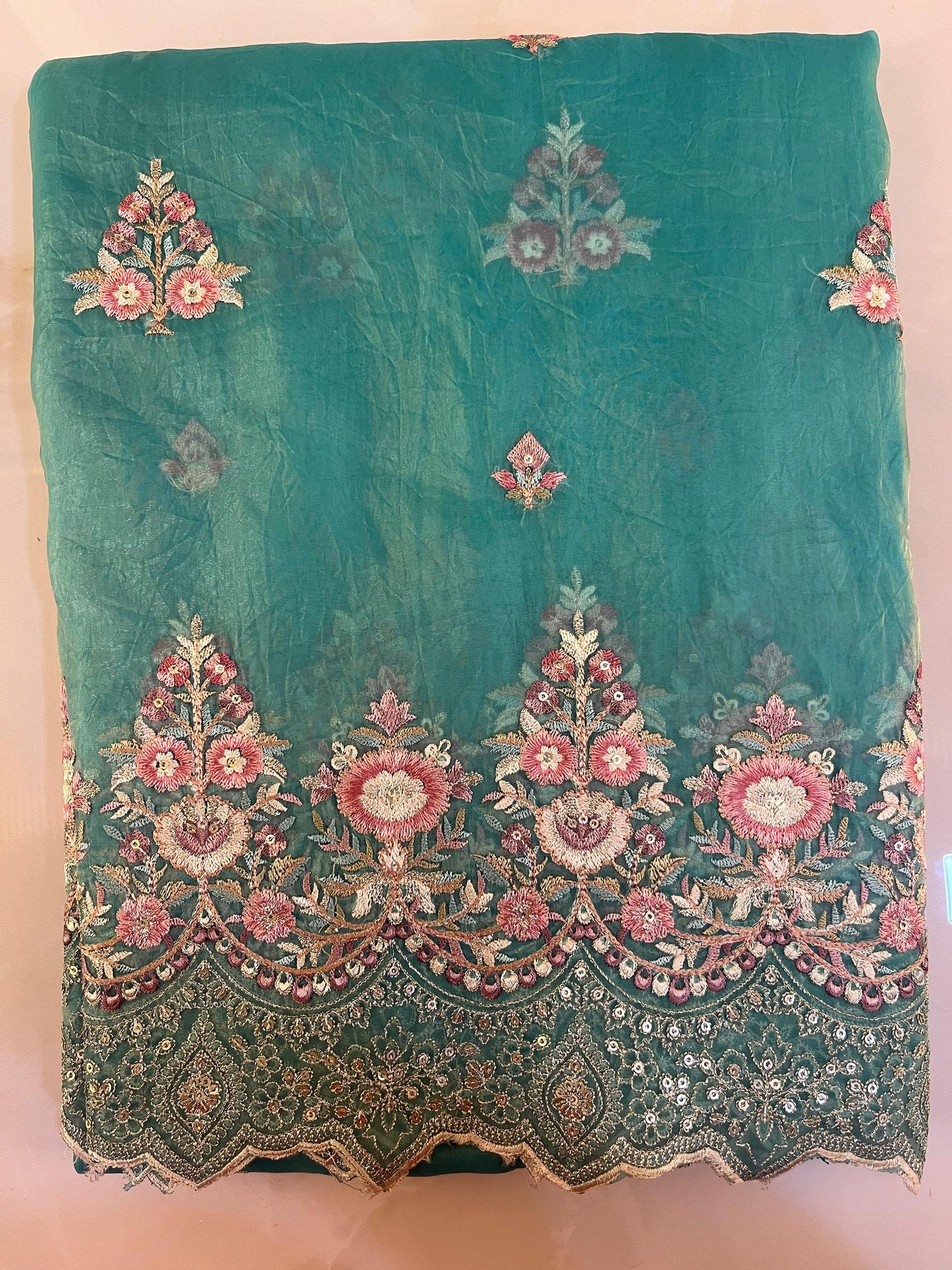 Designer organza crush partywear heavy embroidered saree