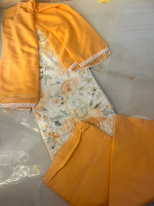Hakoba Chikan Cotton Suit Dress material with Dupatta (3colours)