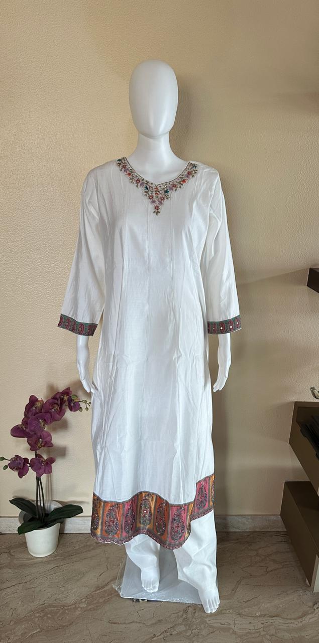 Tebby silk white anarkali suit with light embroidery
