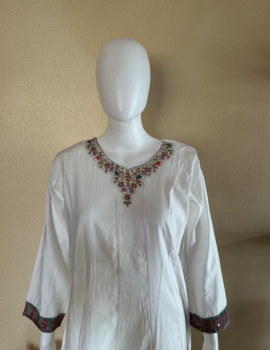 Tebby silk white anarkali suit with light embroidery