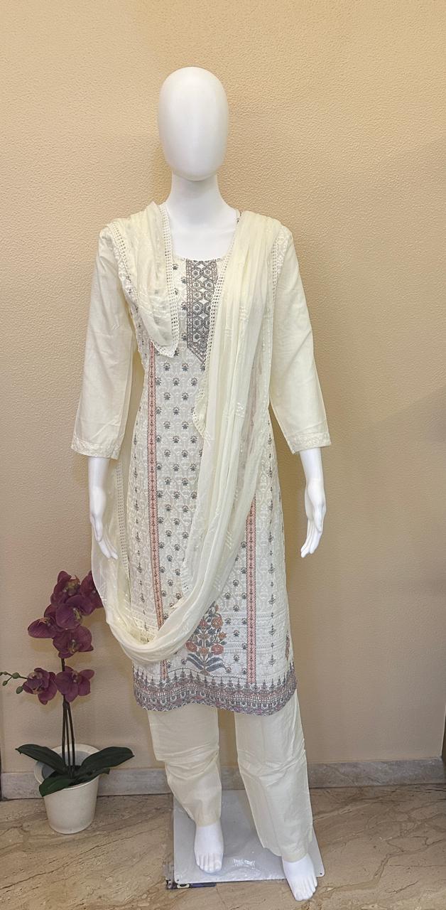Lucknowi chikankari with prints