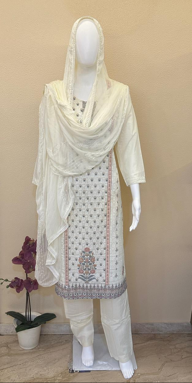 Lucknowi chikankari with prints