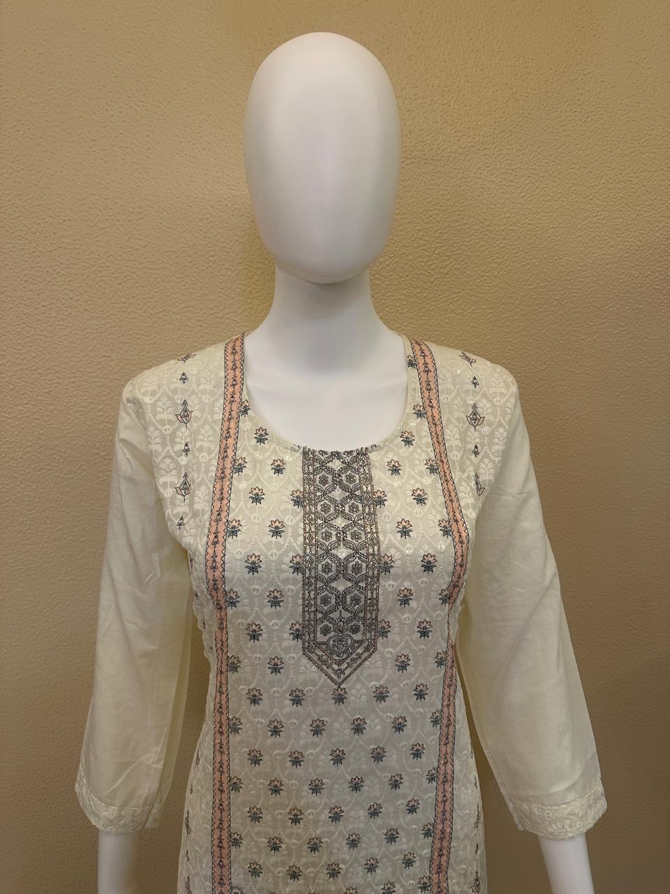 Lucknowi chikankari with prints