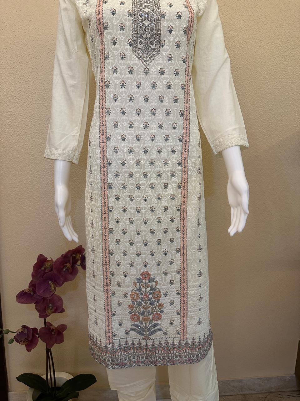 Lucknowi chikankari with prints