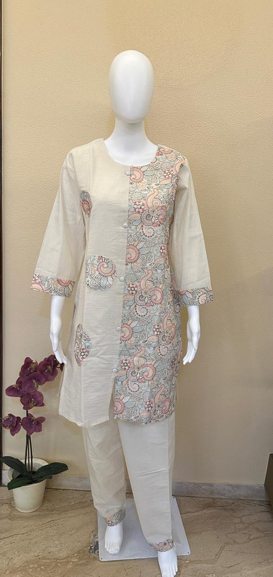 Cotton Khadi designer Emroidered coord set