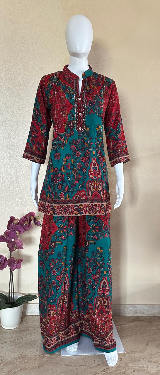 Pure maslin vibrant designed co-ord set