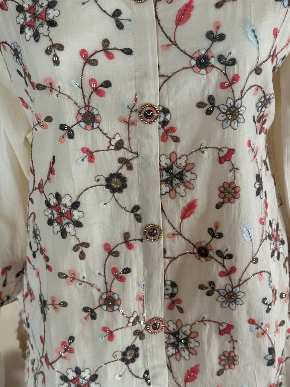 Heavy embroidered Khadi cotton co-ord set with collar