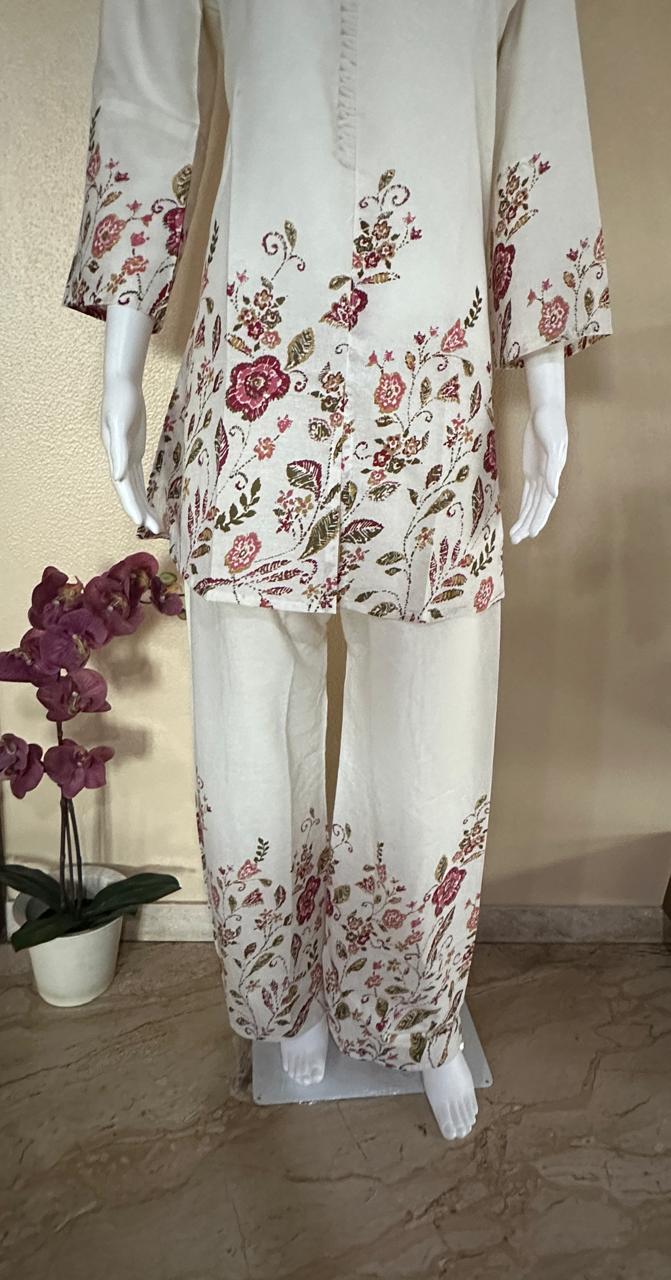 Floral Off white and pink Khaadi Cotton Co-Ord set