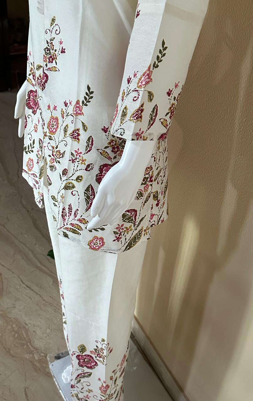 Floral Off white and pink Khaadi Cotton Co-Ord set