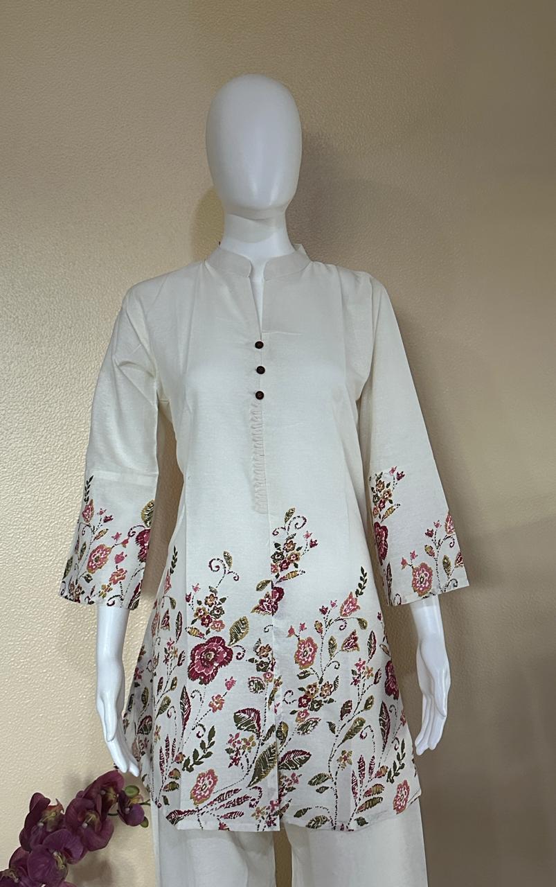 Floral Off white and pink Khaadi Cotton Co-Ord set