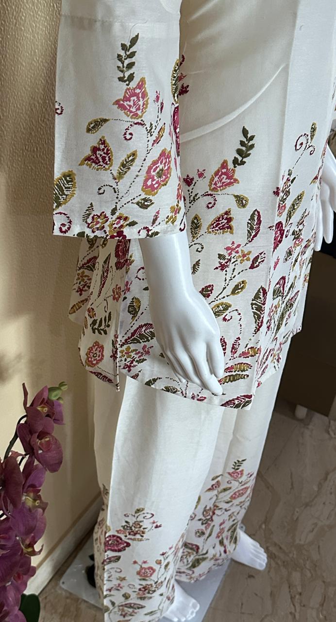 Floral Off white and pink Khaadi Cotton Co-Ord set