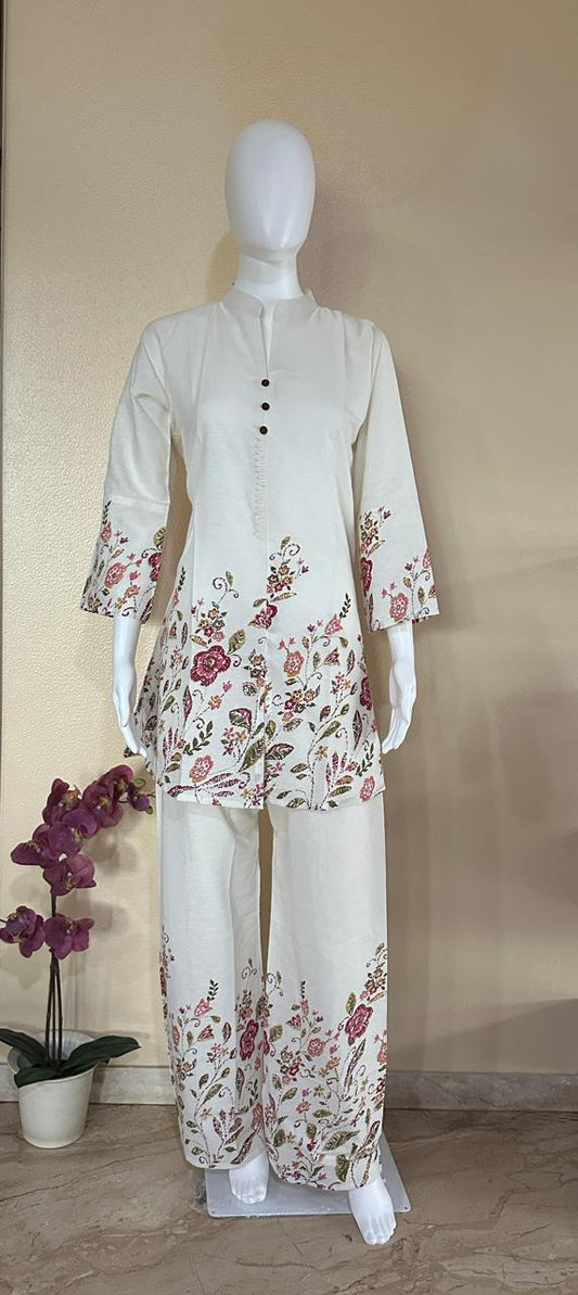 Floral Off white and pink Khaadi Cotton Co-Ord set