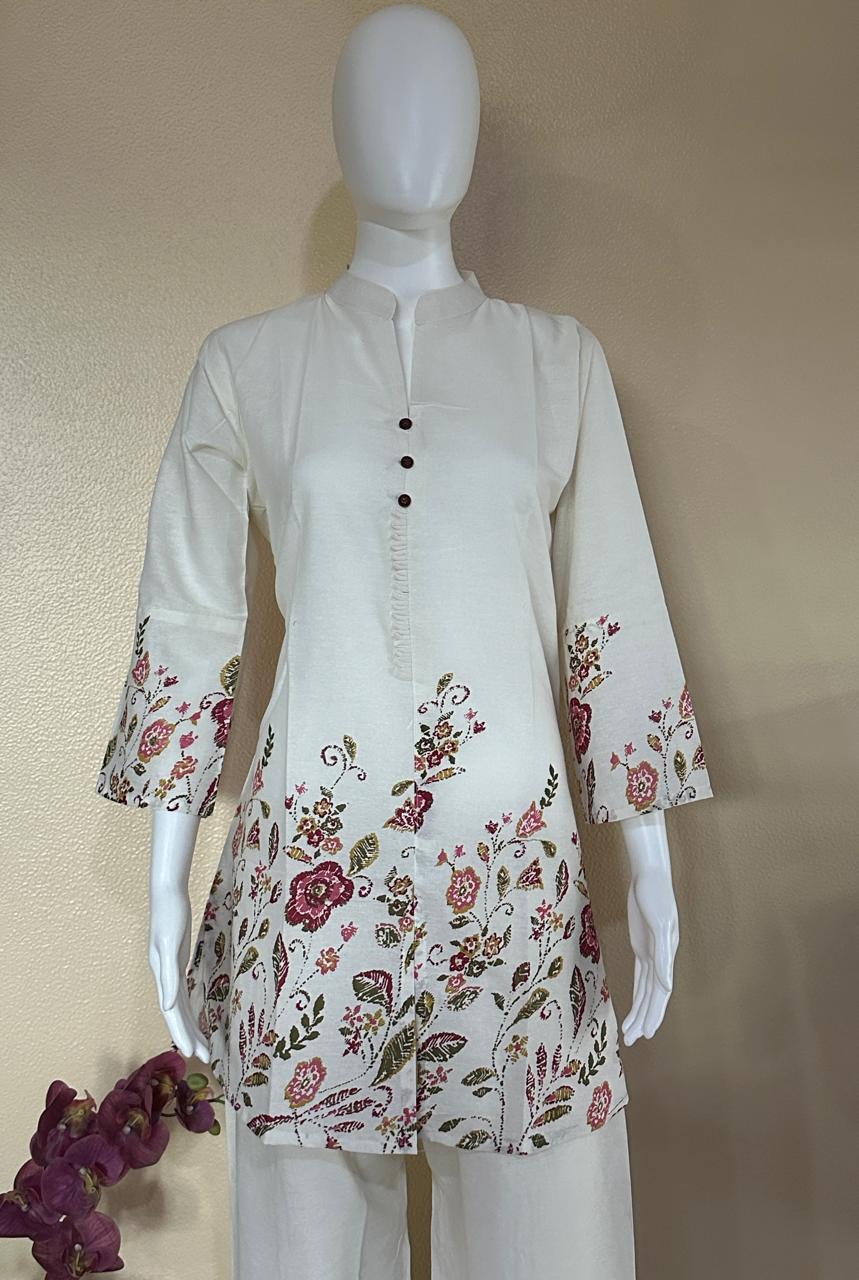 Floral Off white and pink Khaadi Cotton Co-Ord set