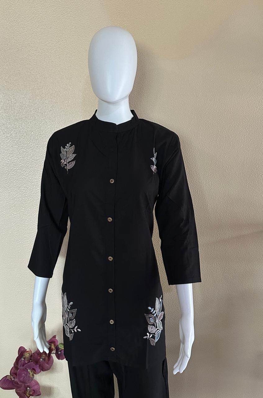Black embroidered Cotton-Rayon Coord set,