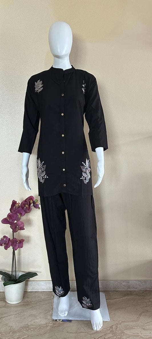 Black embroidered Cotton-Rayon Coord set,