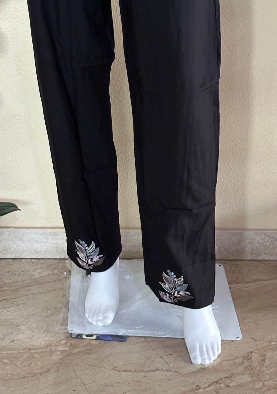 Black embroidered Cotton-Rayon Coord set,