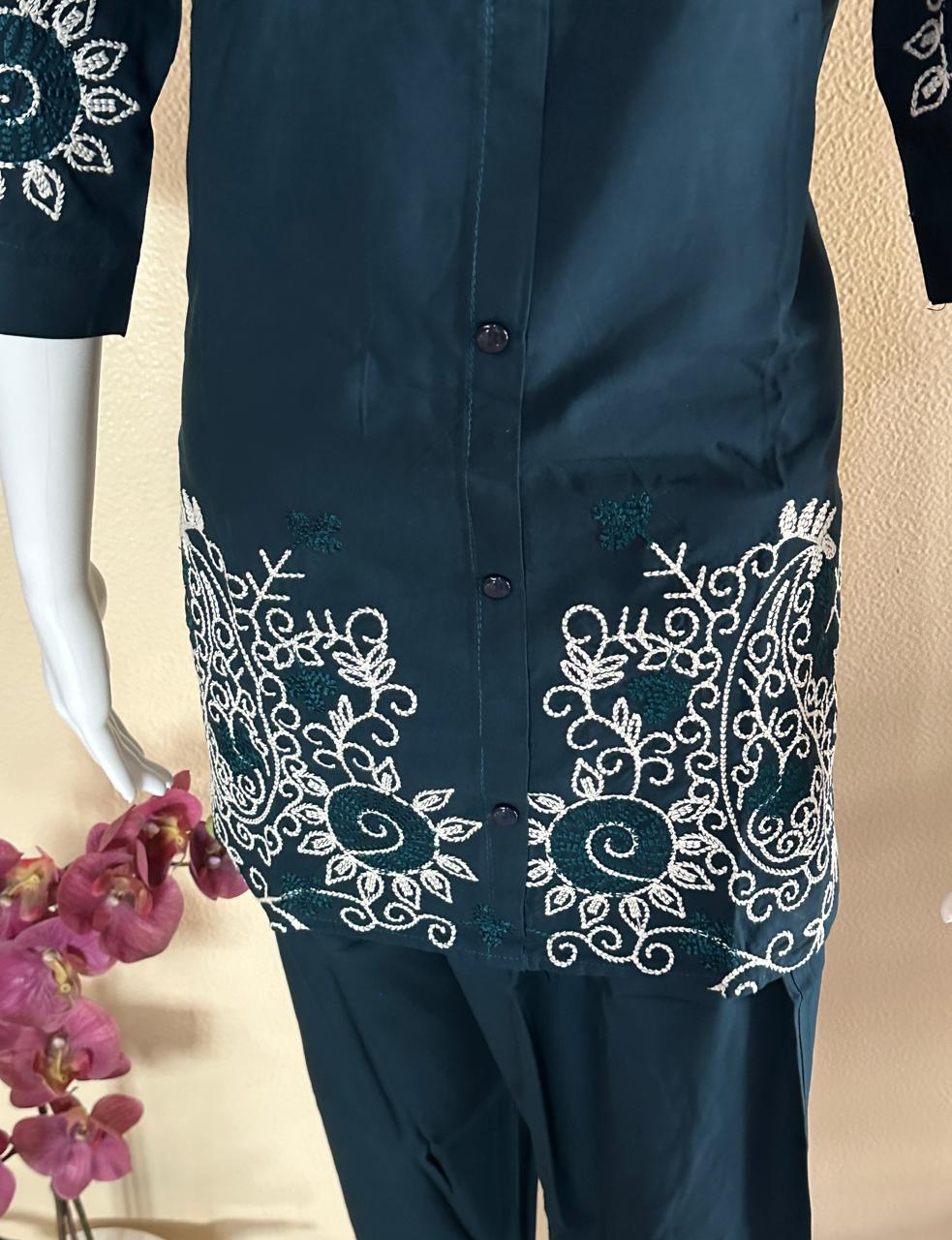 Peacock blue Kashmiri embroidered Co-Ord Set