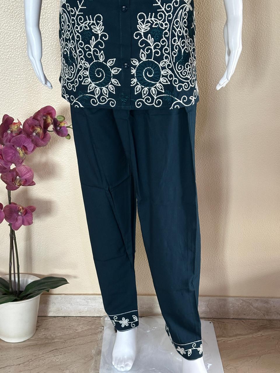 Peacock blue Kashmiri embroidered Co-Ord Set