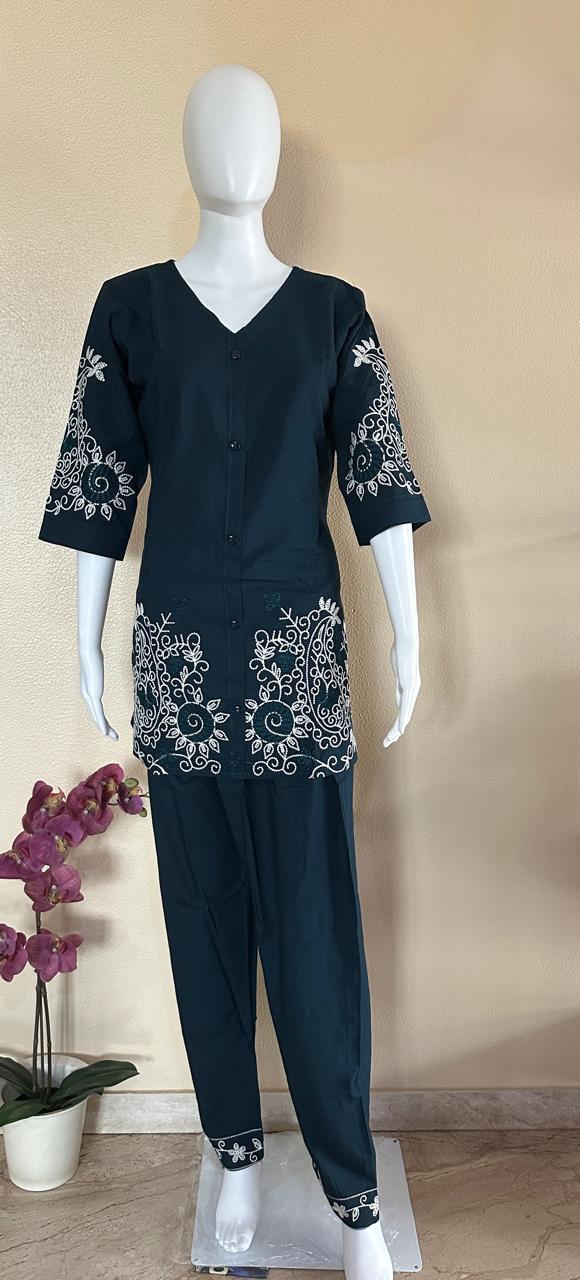 Peacock blue Kashmiri embroidered Co-Ord Set